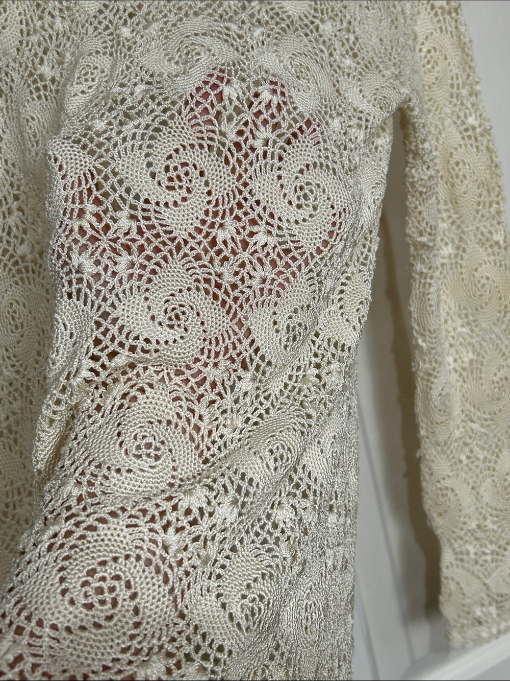 Vintage Hand Crocheted Cream Lace Cardigan Sweater - Picture 11 of 11